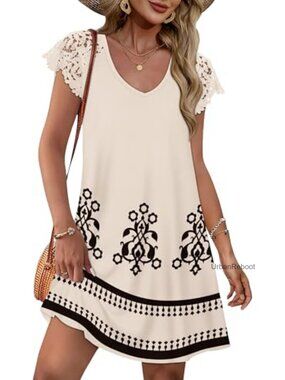 Women's Lace Short Sleeve V-Neck A-Line Dress Above Knee Casual Summer